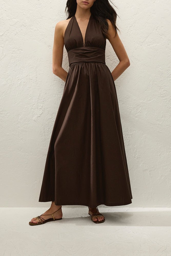 princess polly baby blue dress Brown Jersey Knit Maxi - Backless Maxi Dress - Plunging Maxi main image 1