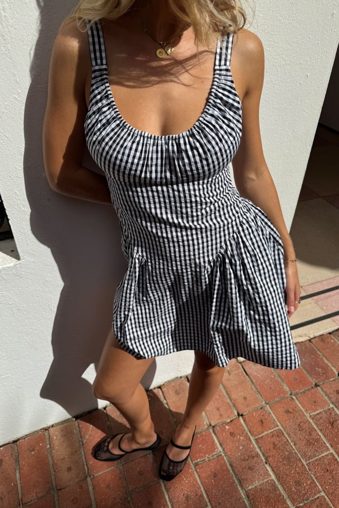 Shop Faithfull The Brand - Marcella Mini Dress - Black Textured Gingham