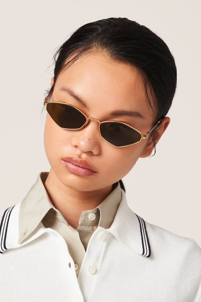 Shop Miu Miu - MIU MIU Logo Sunglasses 56ZS - Gold - Turquoise Lane