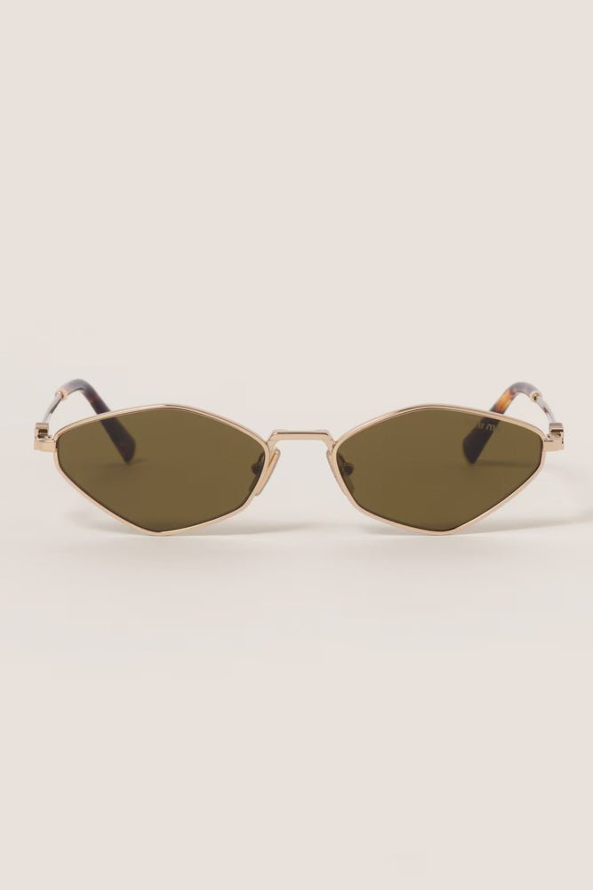 Shop Miu Miu - MIU MIU Logo Sunglasses 56ZS - Gold - Turquoise Lane