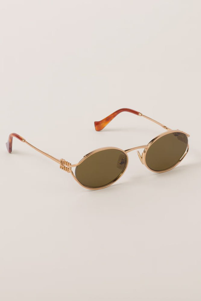 Shop Miu Miu - MIU MIU Logo Sunglasses 52YS - Brass Gold 