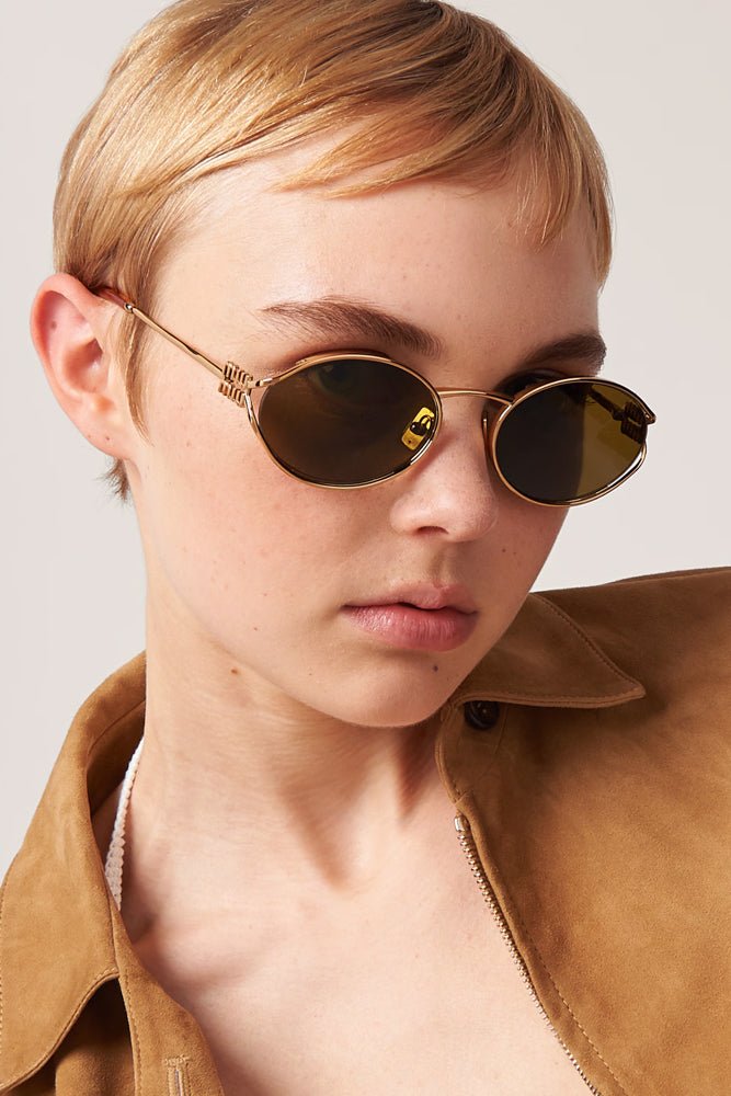 Shop Miu Miu - MIU MIU Logo Sunglasses 52YS - Brass Gold 
